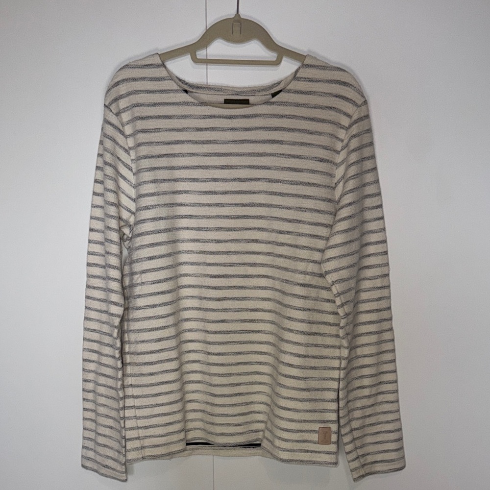 Scotch & Soda Cream and Gray Striped Crewneck Sweater